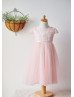 Cap Sleeves Pink Lace Tulle Short Flower Girl Dress